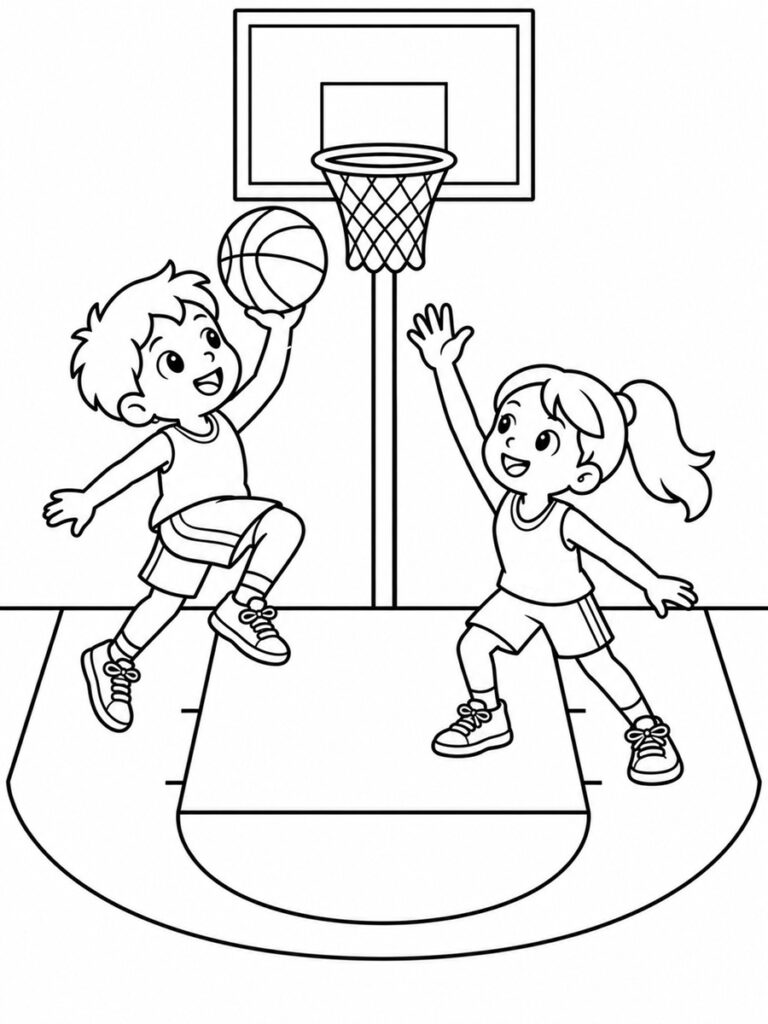 Coloriage terrain de basket