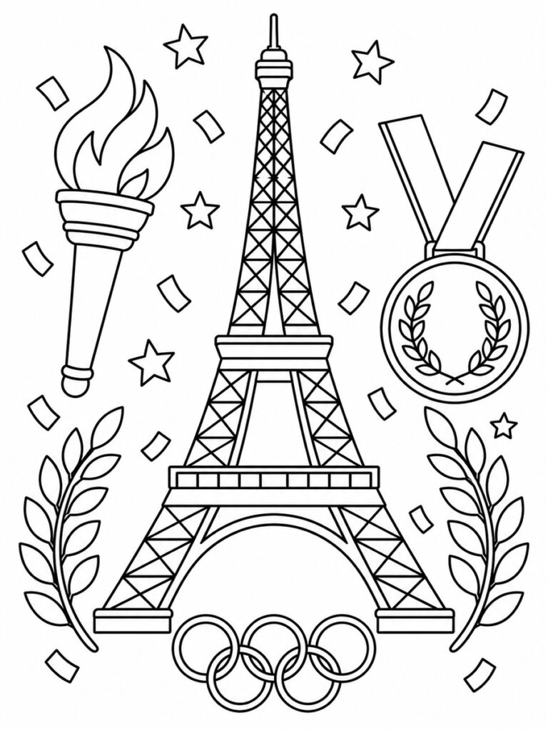 Coloriage tour Eiffel Jeux olympiques