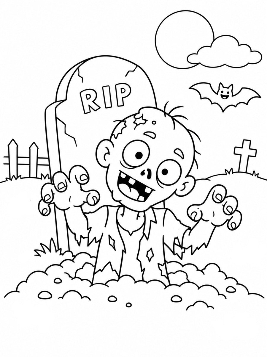 Coloriage zombie sortant d'une tombe