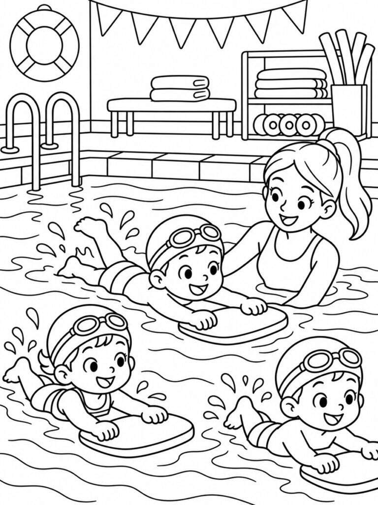 Cours de natation Coloriage cours de natation