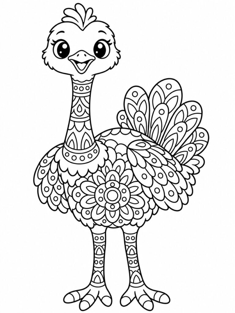coloriage mandala autruche kawaii