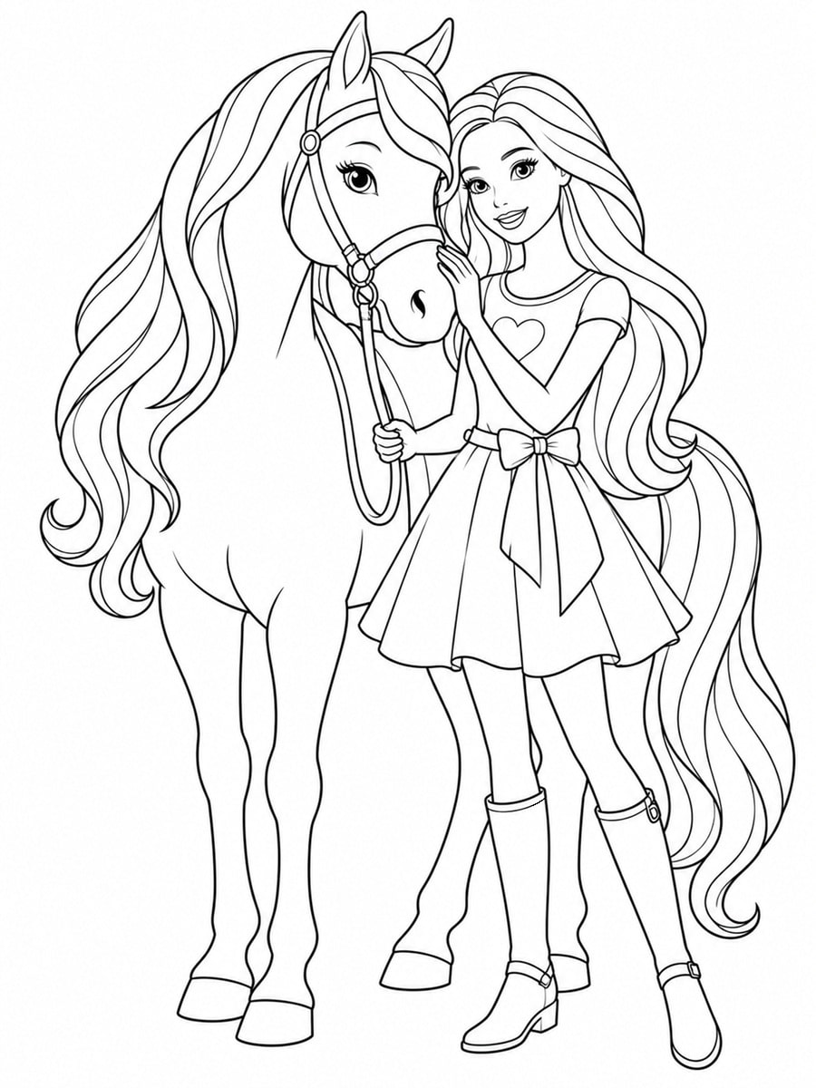 Coloriage Barbie et cheval
