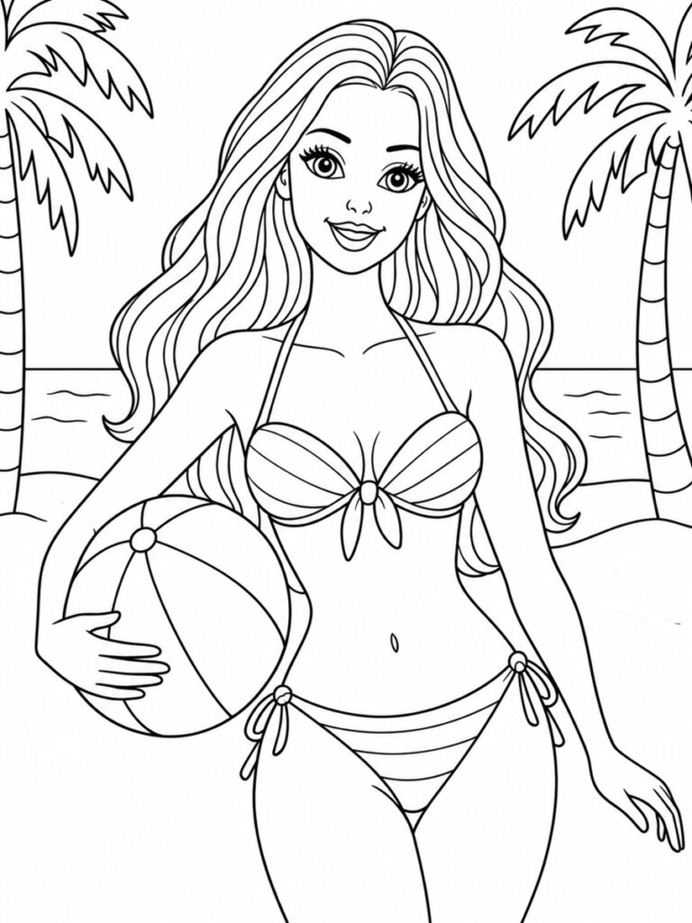 Barbie à la plage Coloriage Barbie à la plage