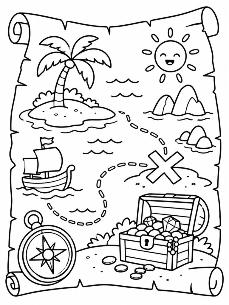 Carte au trésor Coloriage carte au trésor