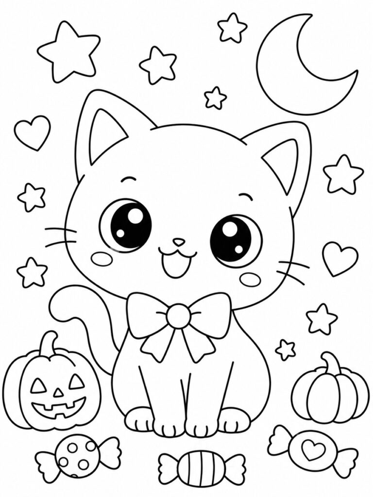 Coloriage chat noir kawaii