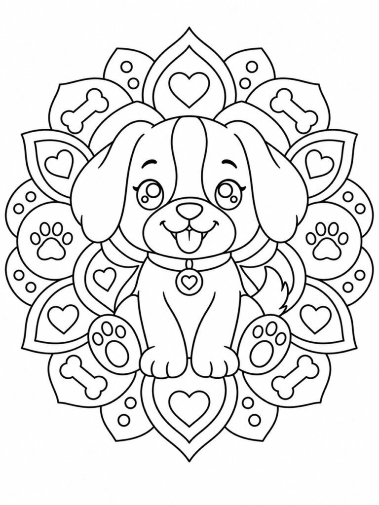 Chien mandala kawaii coloriage chien mandala kawaii