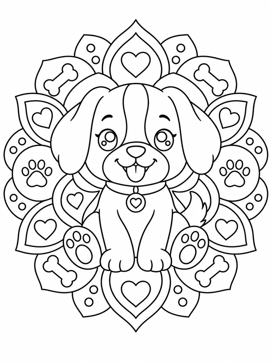 coloriage chien mandala kawaii
