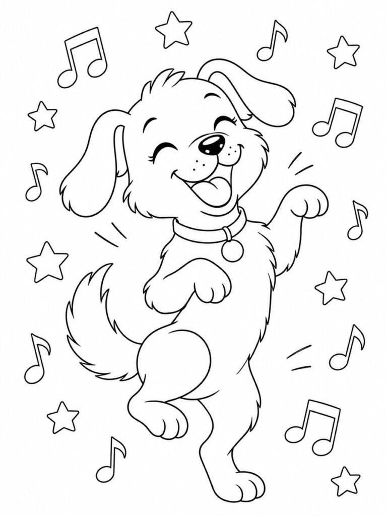 Coloriage chien qui danse