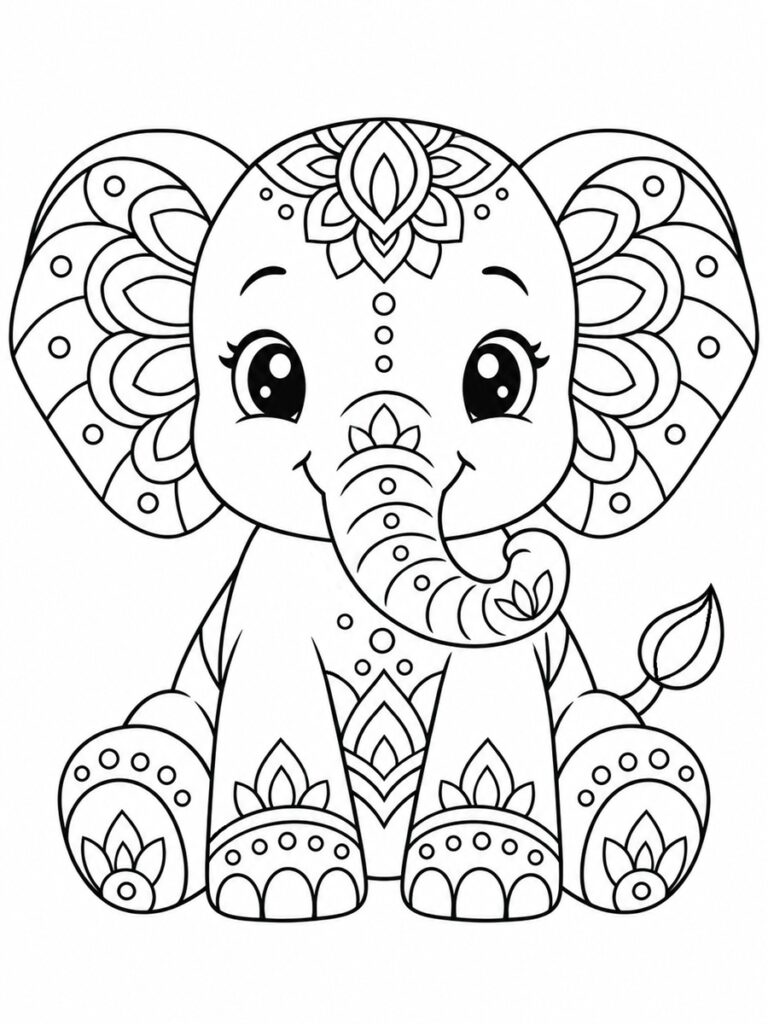 Éléphant mandala kawaii coloriage éléphant mandala kawaii