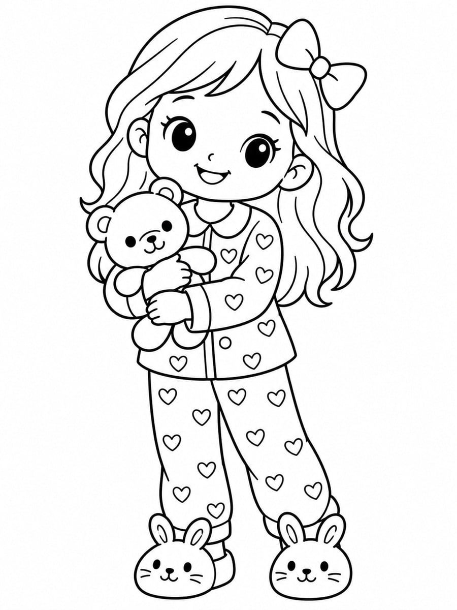 Coloriage fille en pyjama