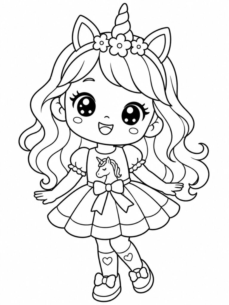 Fille kawaii licorne Coloriage fille kawaii licorne