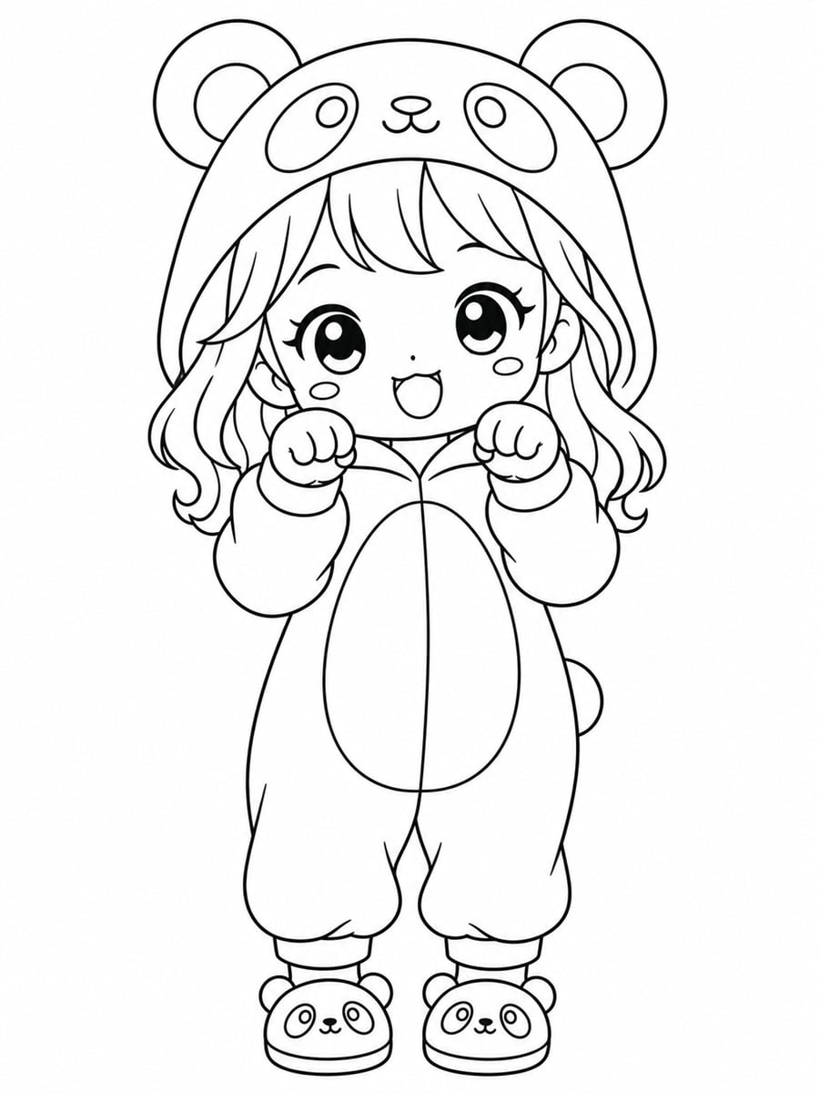 Coloriage fille kawaii panda