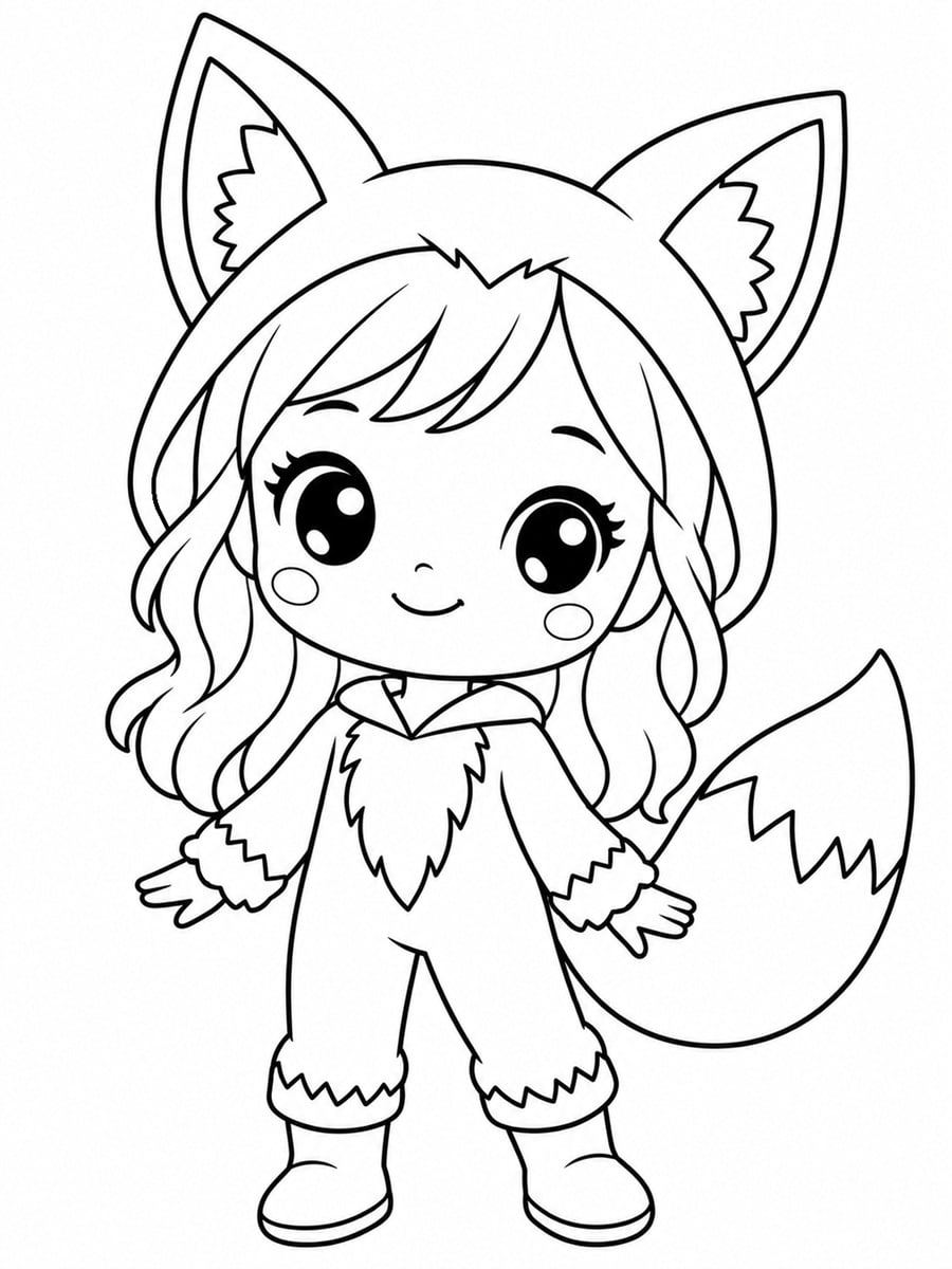 Coloriage fille kawaii renard