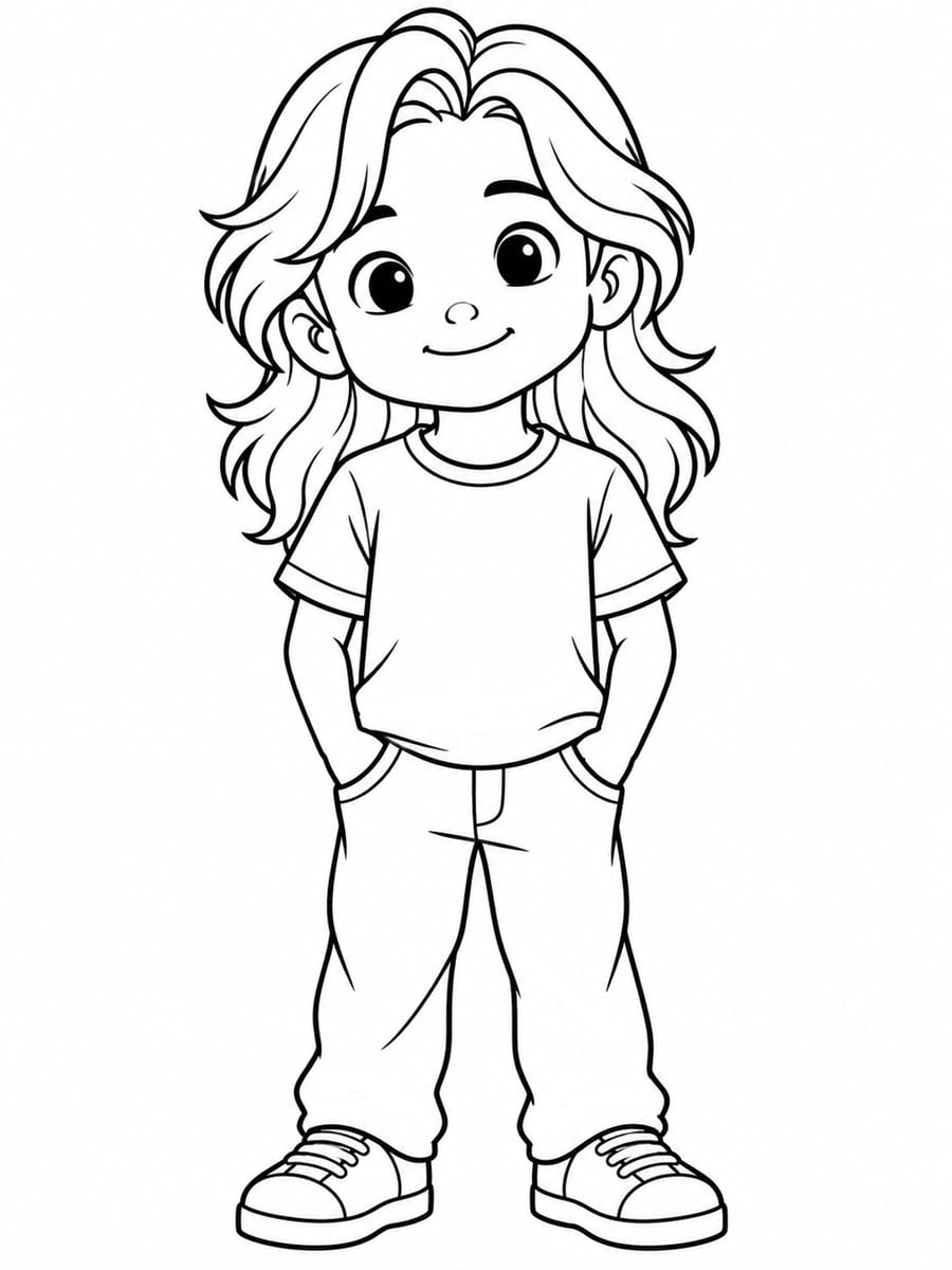 Coloriage garçon aux cheveux longs