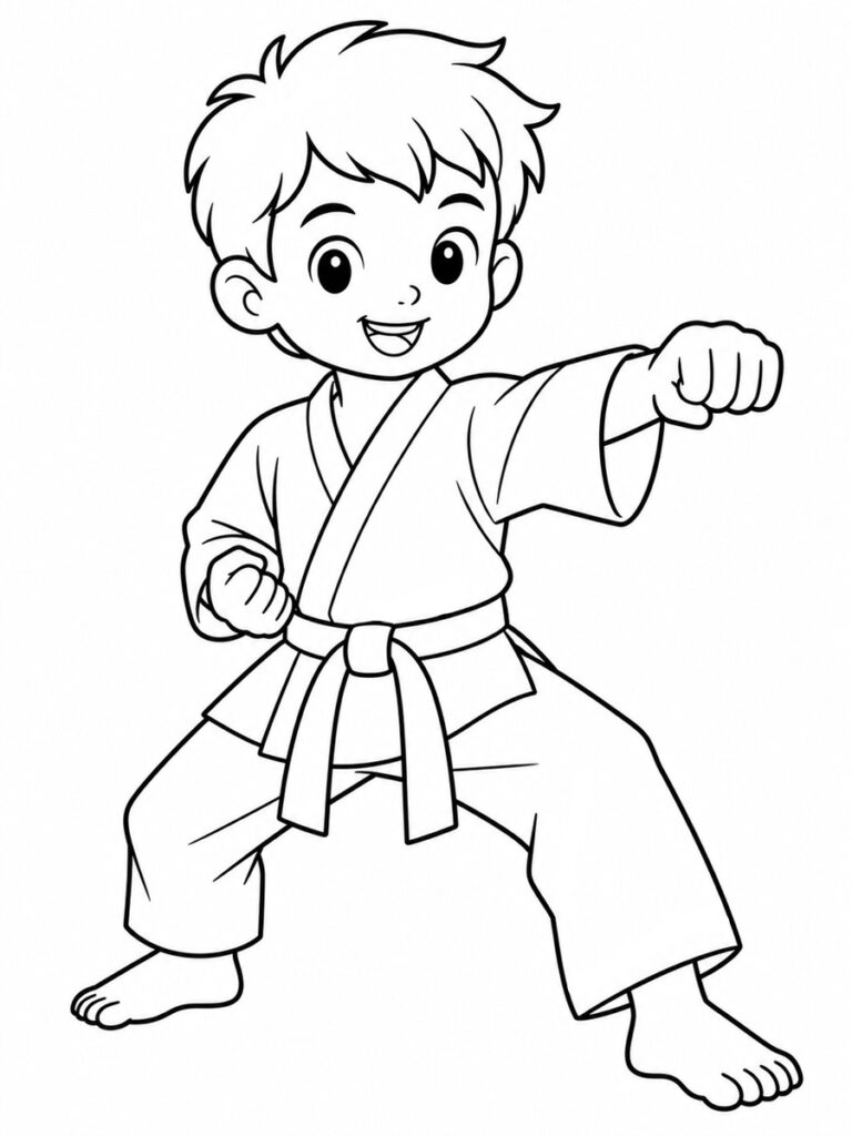 Coloriage garçon karaté
