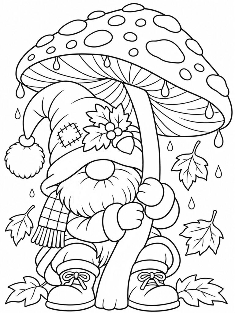 Gnome d'automne Coloriage gnome d'automne