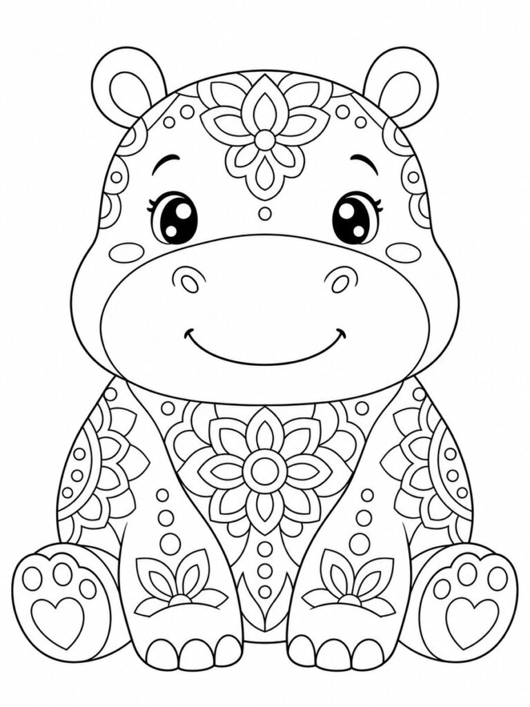Hippopotame mandala kawaii coloriage hippopotame mandala kawaii