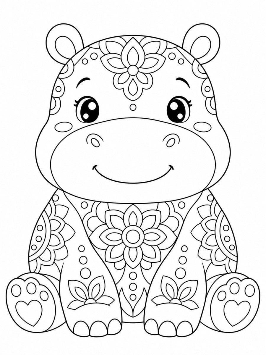 coloriage hippopotame mandala kawaii