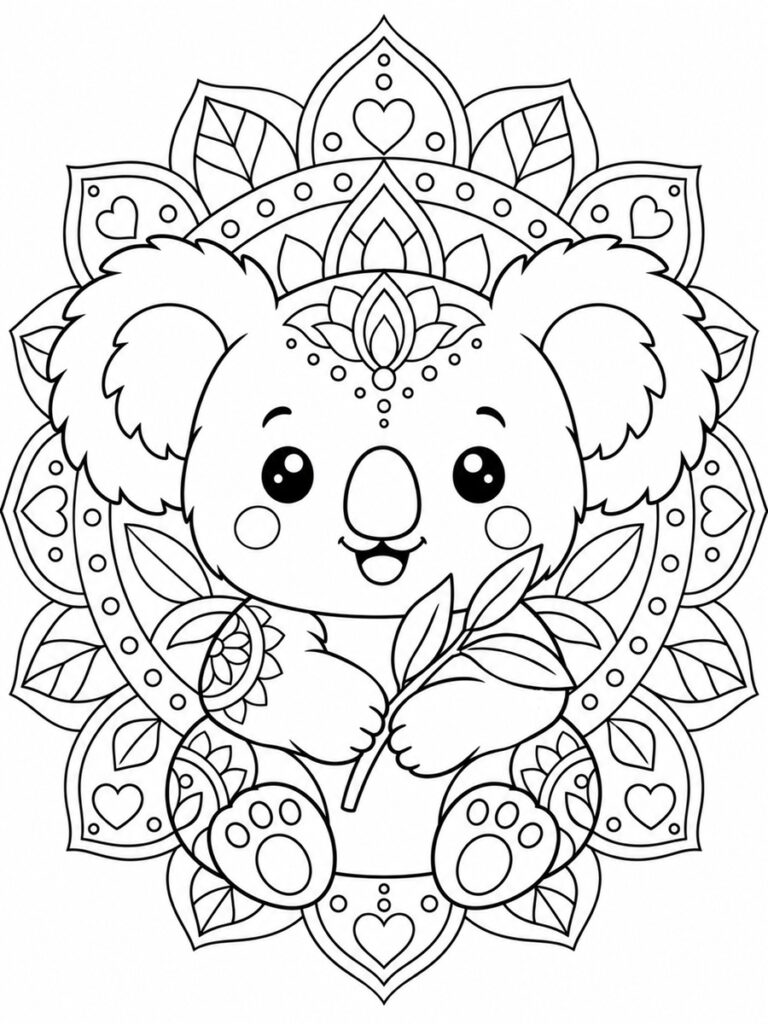 Koala mandala kawaii Coloriage koala mandala kawaii