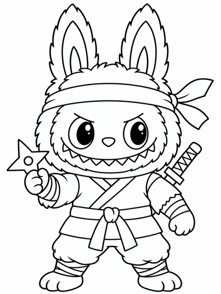 Labubu ninja Coloriage Labubu ninja