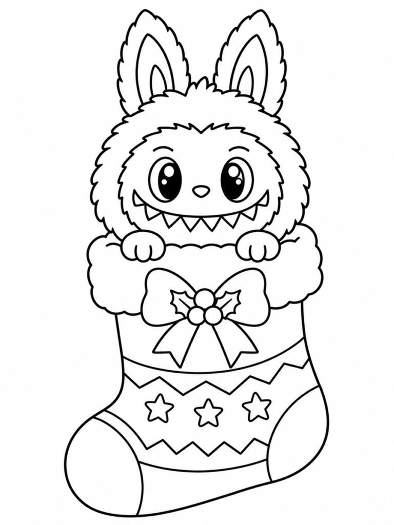 Labubu de Noël Coloriage Labubu de Noël