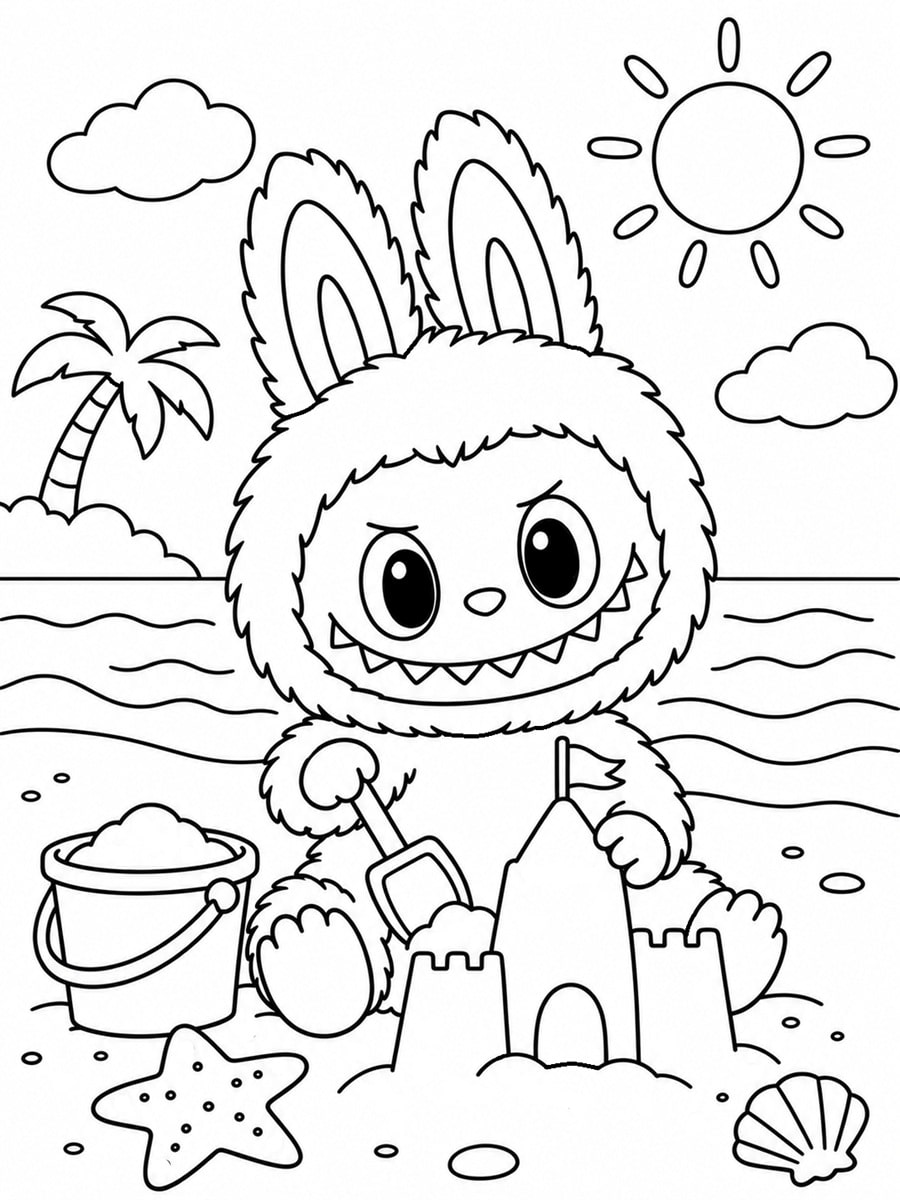 Coloriage Labubu plage