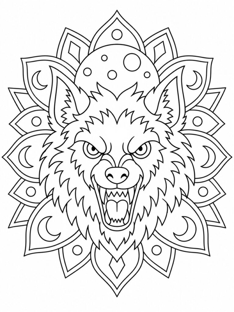 Loup-garou mandala Coloriage loup-garou mandala
