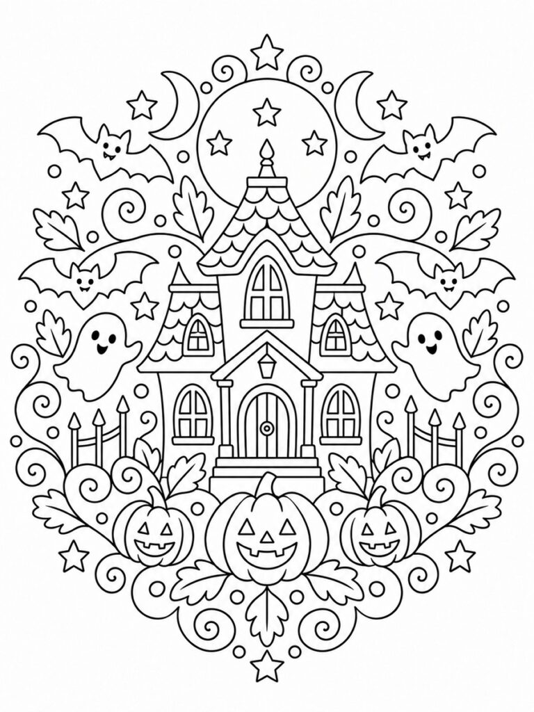 Coloriage maison hantée mandala