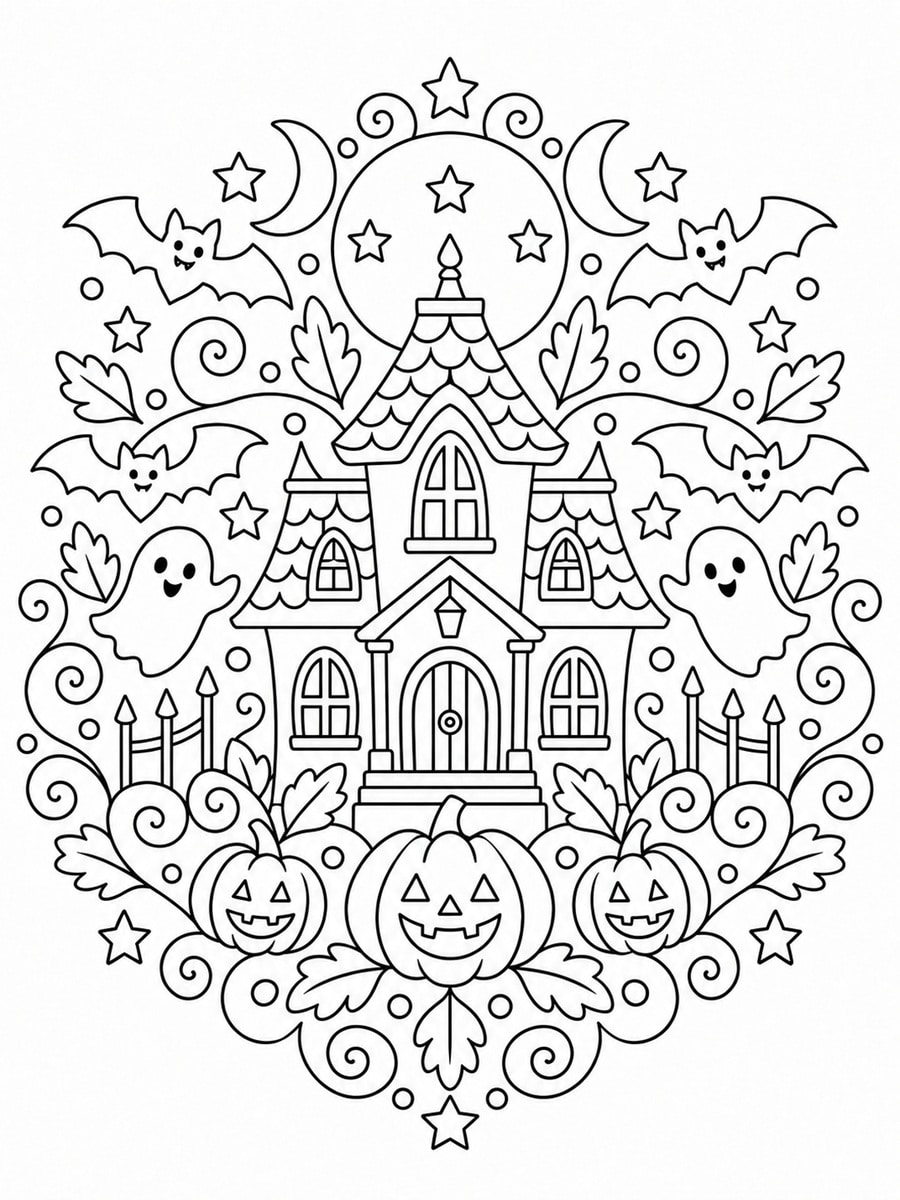 Coloriage maison hantée mandala
