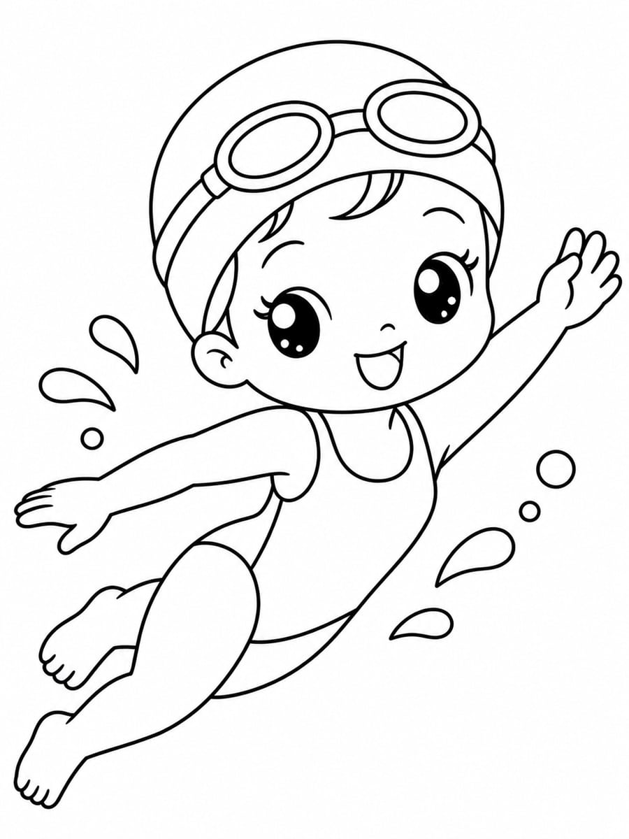 Coloriage nageuse kawaii