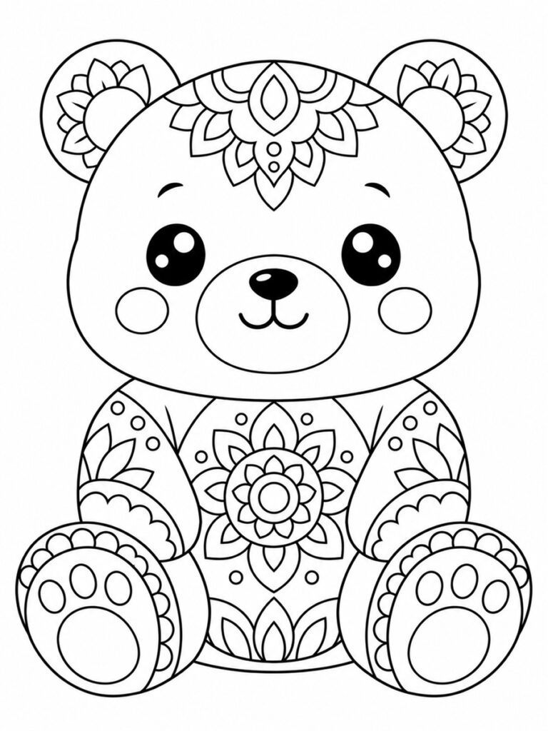 Ours mandala kawaii Coloriage ours mandala kawaii
