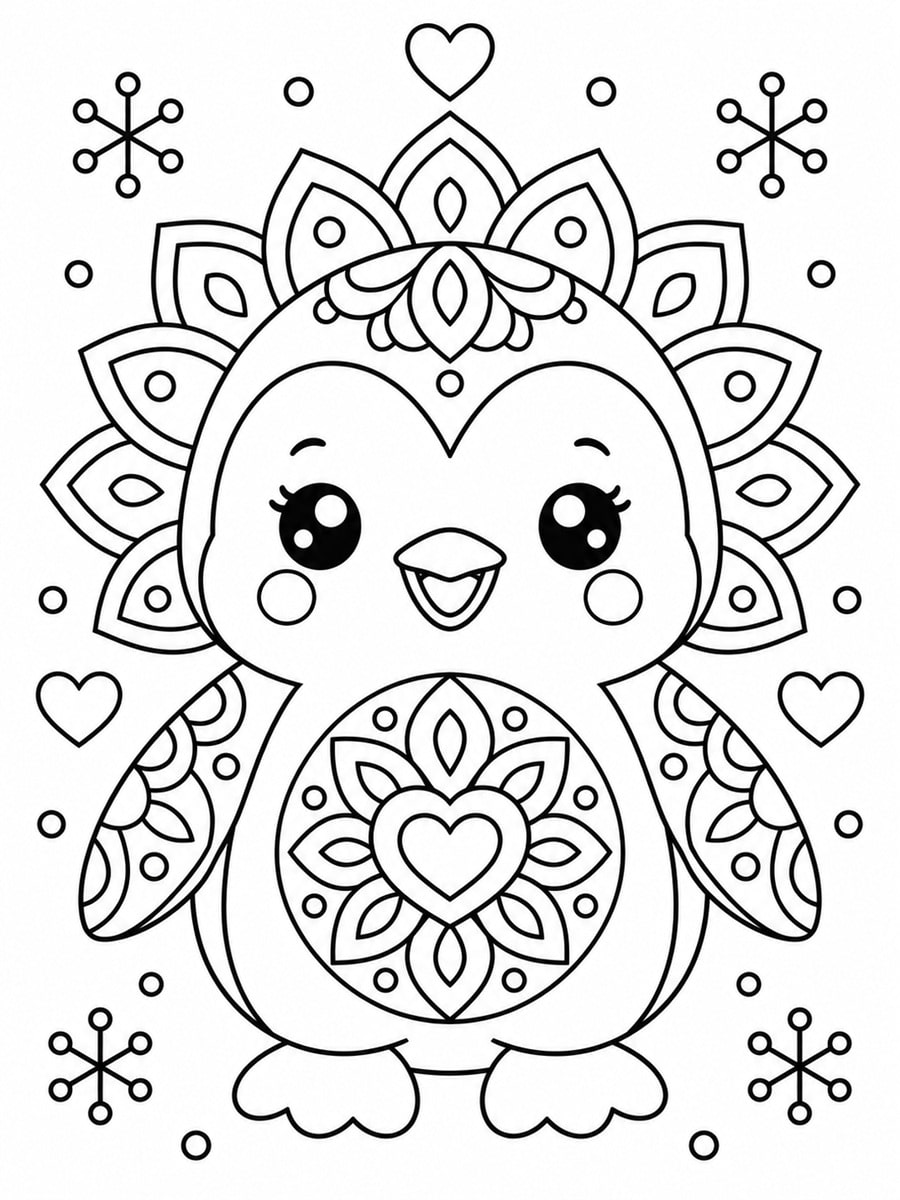 Coloriage pingouin mandala kawaii