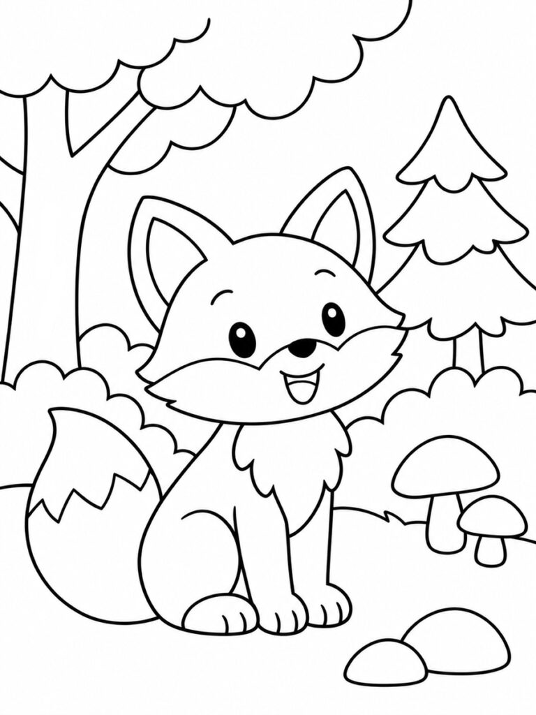 Coloriage renard en forêt