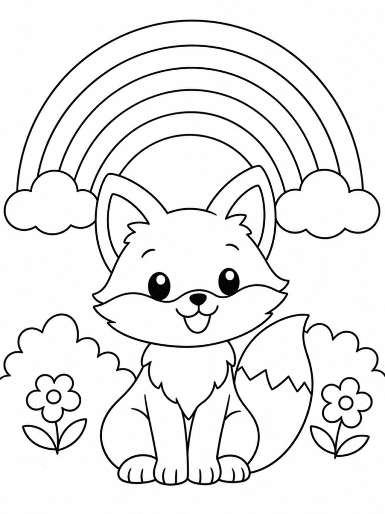 Coloriage renard et arc-en-ciel