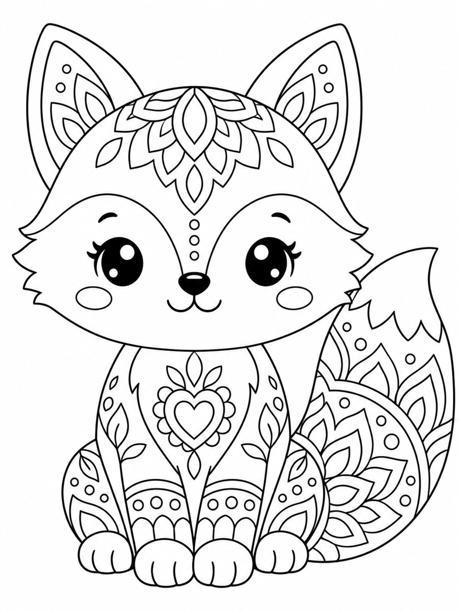 Coloriage renard mandala kawaii