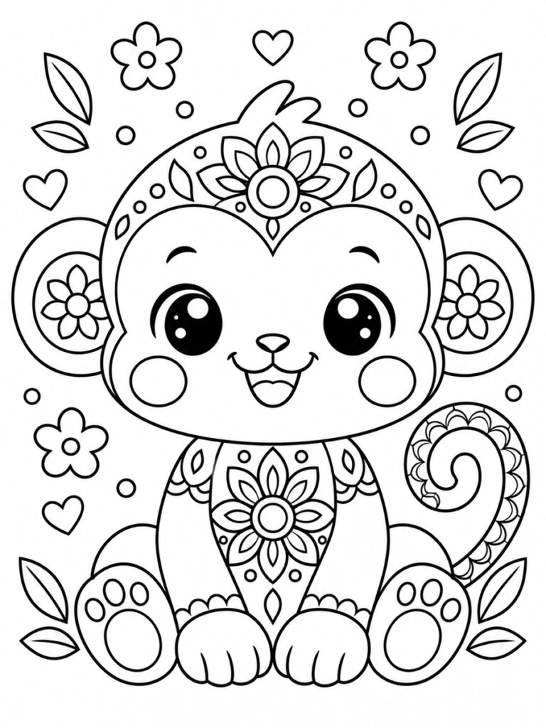 coloriage singe mandala kawaii