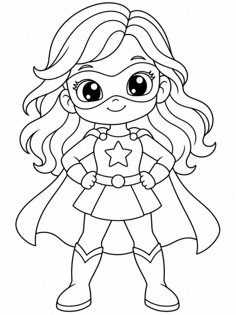 Coloriage super-héroïne kawaii