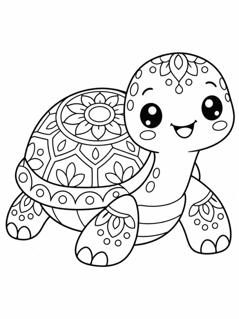 Tortue mandala kawaii Coloriage tortue mandala kawaii