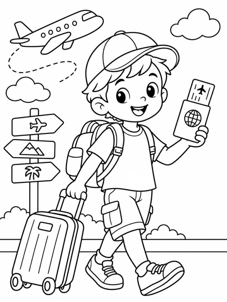 Voyage garçon Coloriage voyage garçon