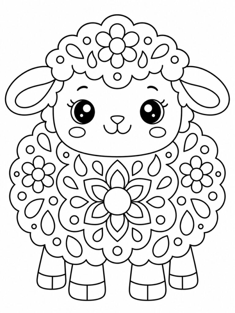 Coloriage mouton mandala kawaii