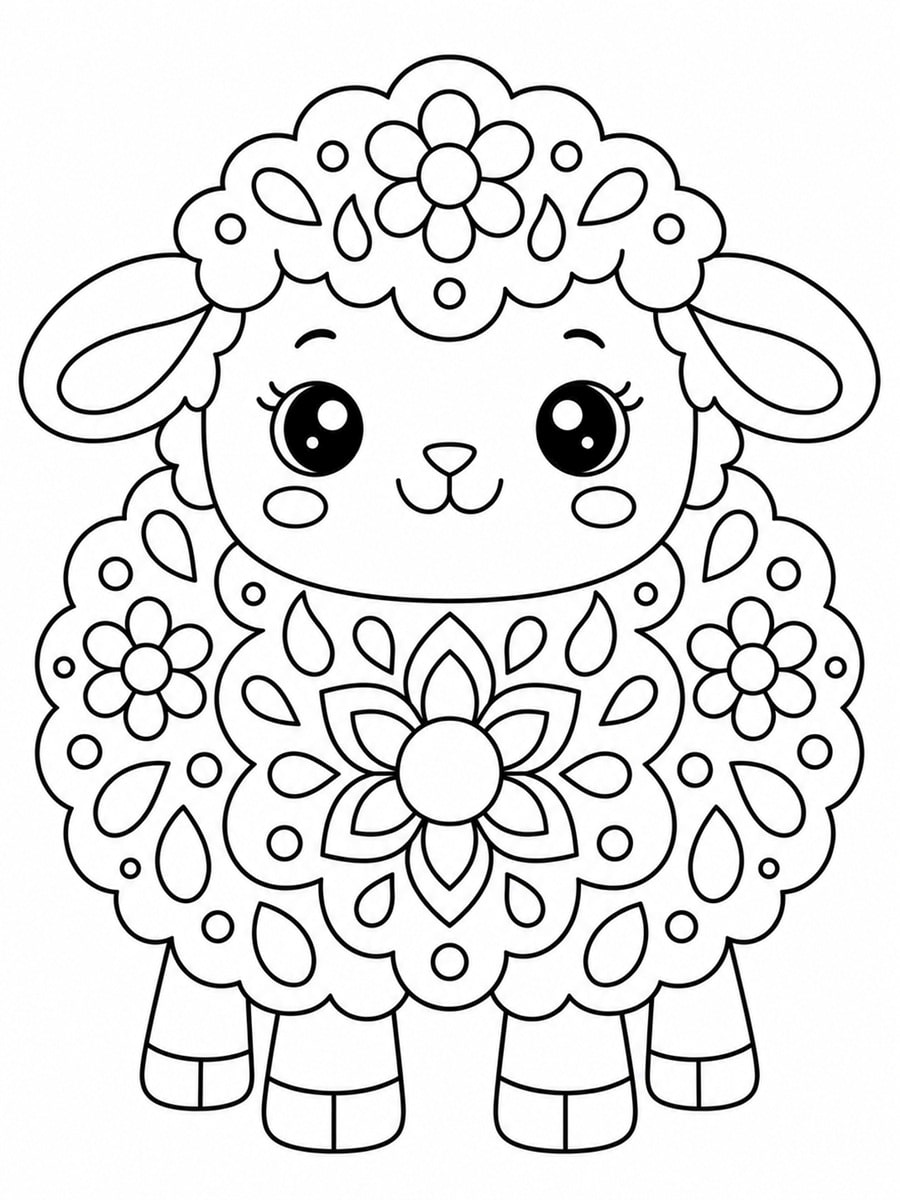 Coloriage mouton mandala kawaii