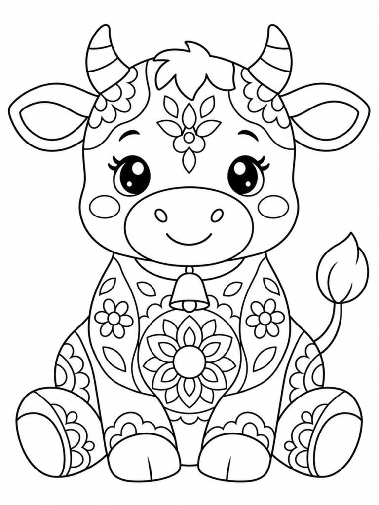 Coloriage vache mandala kawaii