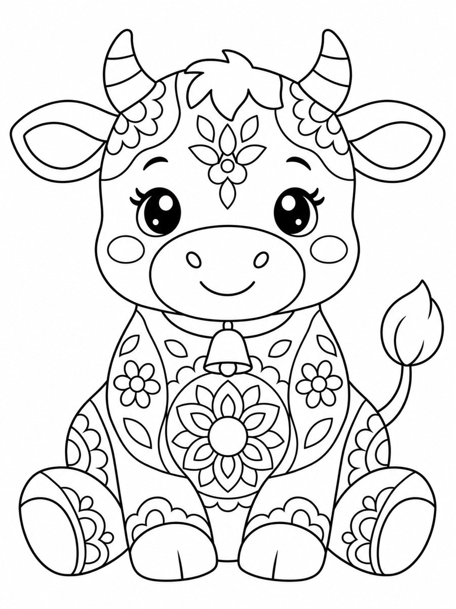 Coloriage vache mandala kawaii